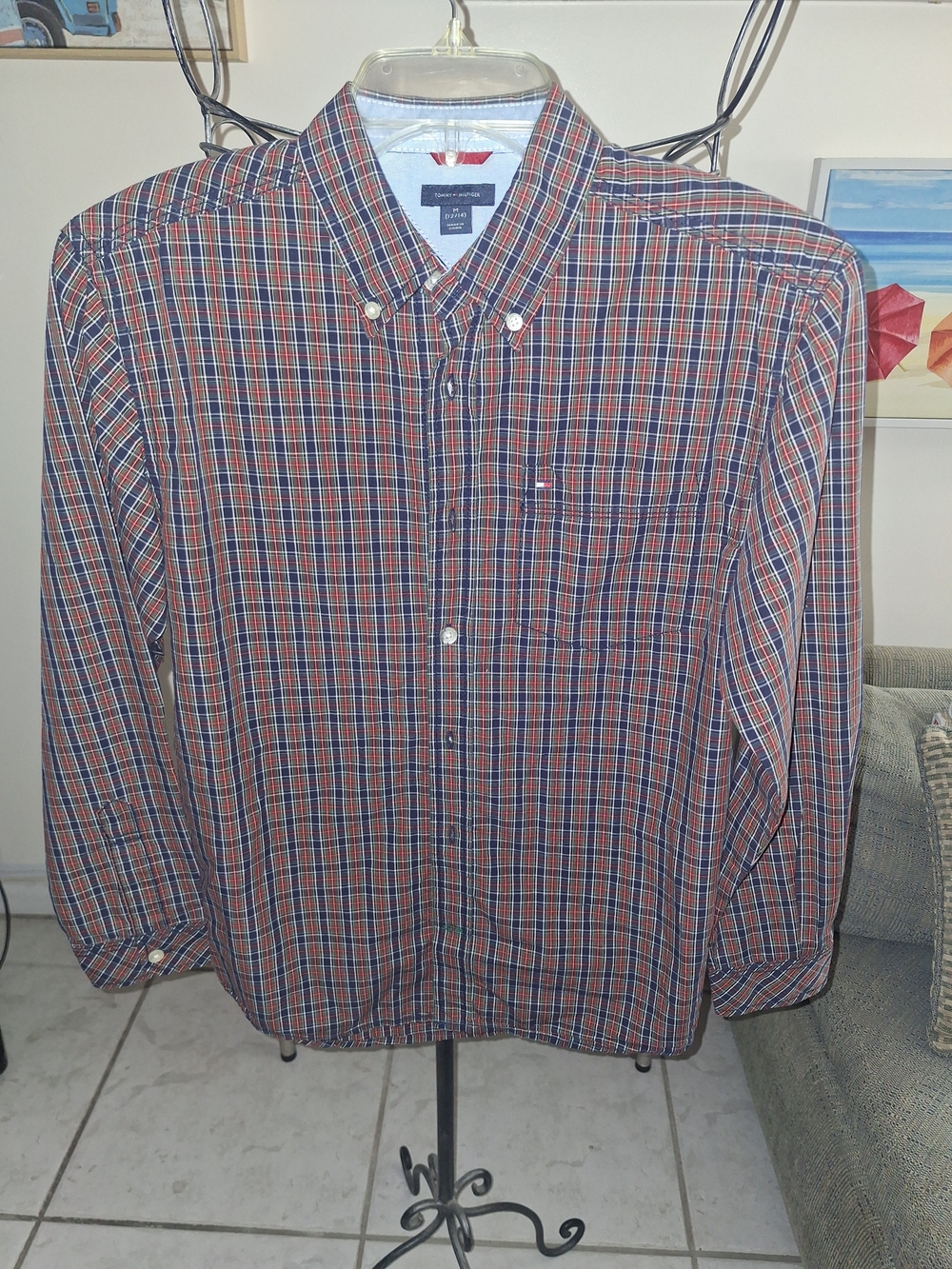 Tommy Hilfiger Red, Blue & White Plaid Button-Down Shirt